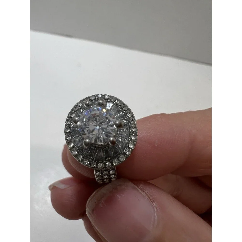 Vintage Style Silver Faux Crystal Ring Set Of 4 Halo Eternity Minimalist Bands